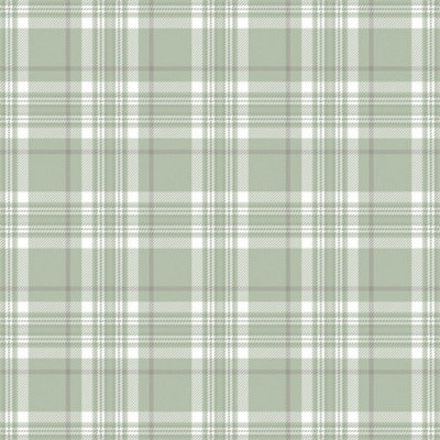 Traditional Check Wallpaper In Sage Green | DIY at B&Q