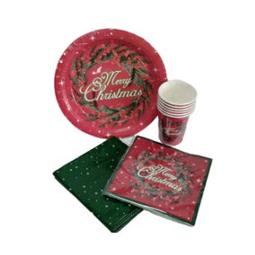Traditional Christmas Party Tableware Set Disposable Plates Cups Napkins 25pc