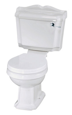 Traditional Close Coupled WC Toilet with Cistern, Handle & Seat - 855mm x 490mm