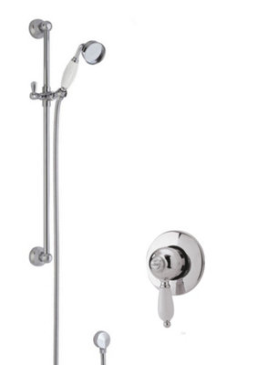 Traditional Concealed Manual Valve & Slide Rail Shower Set - Chrome/White - Balterley