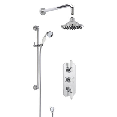 Traditional Concealed Triple Valve with Bevelled Back Plate Shower Set with Slide Rail Kit, Arm & Head- Chrome - Balterley Price Comparisons | Compare The Build