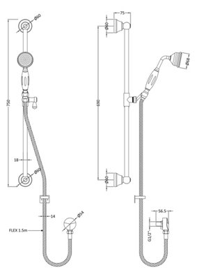 Traditional Concealed Triple Valve with Bevelled Back Plate Shower Set with Slide Rail Kit, Arm & Head- Chrome - Balterley