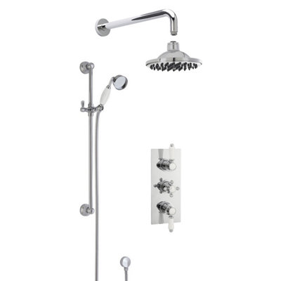 Traditional Concealed Triple Valve with Square Back Plate Shower Set with Slide Rail Kit, Arm & Head- Chrome - Balterley Price Comparisons | Compare The Build