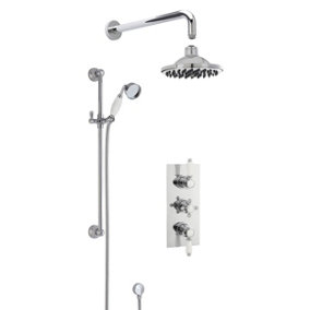 Traditional Concealed Triple Valve with Square Back Plate Shower Set with Slide Rail Kit, Arm & Head- Chrome - Balterley