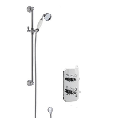 Traditional Concealed Twin Valve & Slide Rail Shower Set - Chrome/White - Balterley Price Comparisons | Compare The Build