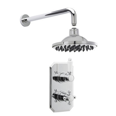 Traditional Concealed Twin Valve with Head & Arm Shower Set - Chrome/White - Balterley Price Comparisons | Compare The Build