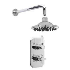 Traditional Concealed Twin Valve with Head & Arm Shower Set - Chrome/White - Balterley