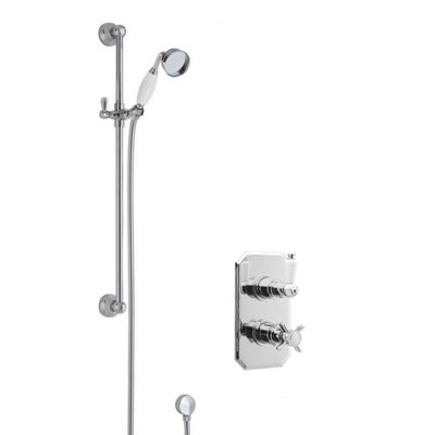 Traditional Concealed Twin Victorian Valve & Slide Rail Shower Set - Chrome/White - Balterley Price Comparisons | Compare The Build