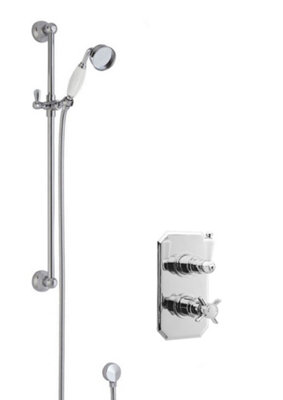 Traditional Concealed Twin Victorian Valve & Slide Rail Shower Set - Chrome/White - Balterley