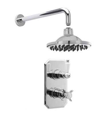 Traditional Concealed Twin Victorian Valve with Head & Arm Shower Set - Chrome/White - Balterley