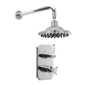 Traditional Concealed Twin Victorian Valve with Head & Arm Shower Set - Chrome/White - Balterley