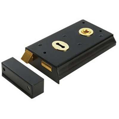 Traditional Contract Rim Deadlock 140 x 76mm Black Japanned Door Latch