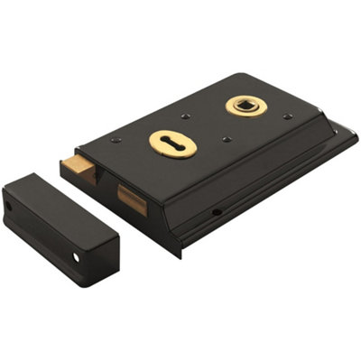 Traditional Contract Rim Deadlock 155 x 107mm Black Japanned Door Latch