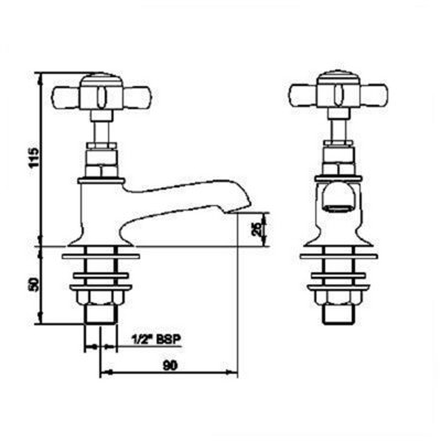 Traditional Crosshead Basin Taps - Chrome