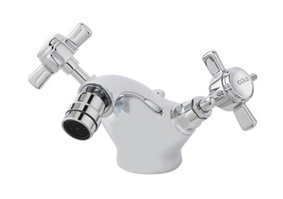 Traditional Crosshead Handle Deck Mounted Bidet Tap with Pop Up Waste - Chrome