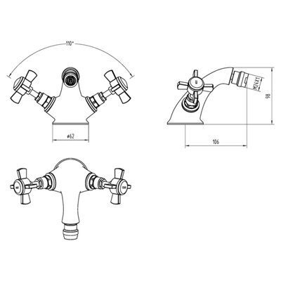 Traditional Crosshead Handle Deck Mounted Bidet Tap with Pop Up Waste - Chrome