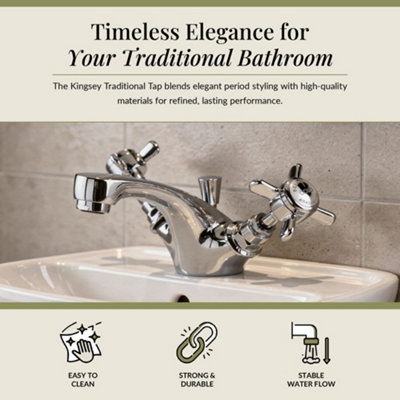 Traditional Crosshead Mono Basin Tap & Pop Up Waste - Chrome