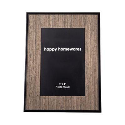 Traditional Dark Wood Effect 4x6 Picture Frame with Black Gloss Metal Trim