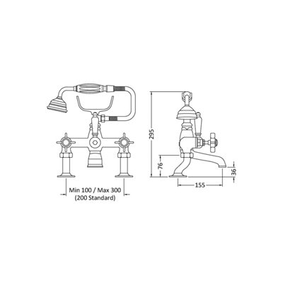 Traditional Deck Mounted Luxury Cranked Bath Shower Mixer Tap with Shower Kit - Chrome/White