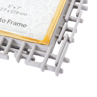 Traditional Designer Hand Painted Grey and Brushed Gold Resin 5x7 Picture Frame