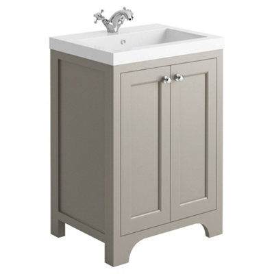 Traditional Dove Grey 600 Shaker Style Vanity Unit, Basin & Chrome Basin Tap Inc Waste