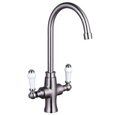 Traditional Dual Handle Kitchen Mixer Tap - Brushed Nickel