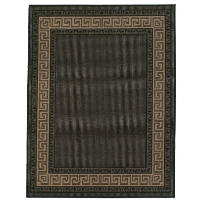 Traditional Easy to Clean Flatweave Bordered Black Anti Slip Dining Room Rug-60cm X 110cm