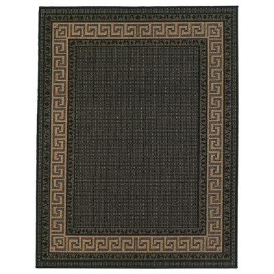 Traditional Easy to Clean Flatweave Bordered Black Anti Slip Dining Room Rug-80cm X 150cm