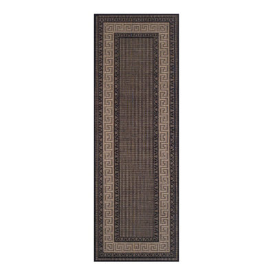 Traditional Easy to Clean Flatweave Bordered Black Anti Slip Dining Room Rug-80cm X 150cm