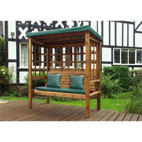 Traditional Ewolth Three Seater Arbour With 1 x Winchester Cushion Green & 2 x Scatter Cushion Green