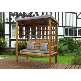 Traditional Ewolth Three Seater Arbour With 1 x Winchester Cushion Grey & 2 x Scatter Cushion Grey