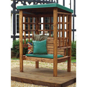 Traditional Ewolth Two Seater Arbour With 1 x Bench Cushion Green & 1 x Scatter Cushion Green