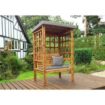 Traditional Ewolth Two Seater Arbour With 1 x Bench Cushion Grey 1 x Scatter Cushion Grey DIY at B Q