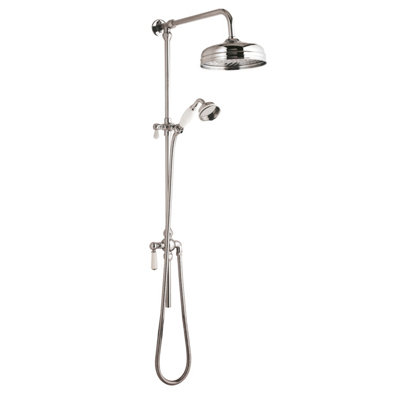 Traditional Exposed Grand Rigid Riser Shower Kit with Fixed Head & Handset - Outlet Elbow Not Included - Chrome/White - Balterley