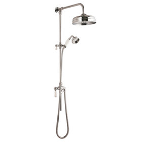 Traditional Exposed Grand Rigid Riser Shower Kit with Fixed Head & Handset - Outlet Elbow Not Included - Chrome/White - Balterley