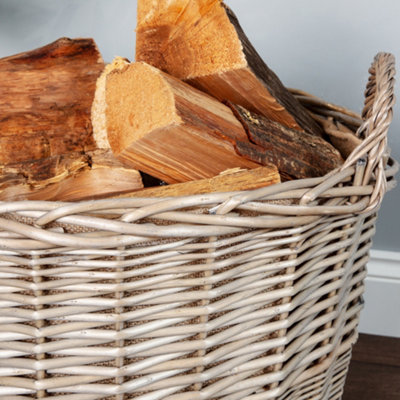 Traditional Extra Large Round Lined Wicker Logs Storage Basket - 4