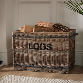 Traditional Extra Large Wicker Wood Fireside Logs Storage Basket