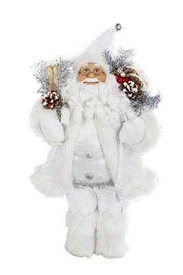 Traditional Father Christmas Standing Figures Santa Claus 45cm White and Silver