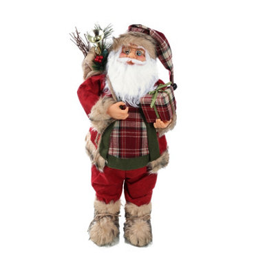 Traditional Father Christmas Standing Figures Santa Claus 60cm Red Tartan