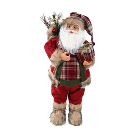 Traditional Father Christmas Standing Figures Santa Claus 60cm Red Tartan