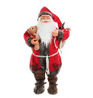 Traditional Father Christmas Standing Figures Santa Claus 60cm Red with Teddy