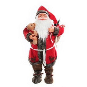 Traditional Father Christmas Standing Figures Santa Claus 60cm Red with Teddy