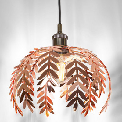 Traditional Fern Leaf Design Ceiling Pendant Light Shade in Shiny Copper Finish