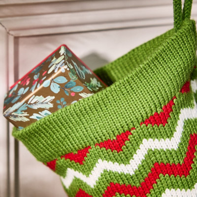 Traditional Festive Zig Zag Knitted Xmas Gift Decoration Christmas Stocking - 3