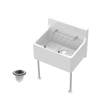 Traditional Fireclay Cleaner Sink with Waste and Legs - 515 x 382 x 393mm