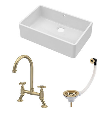 Traditional Fireclay Kitchen Bundle: 1 Bowl Butler Sink with Overflow ...