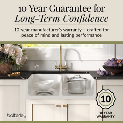 Traditional Fireclay Kitchen Bundle: 2 Bowl Stepped Weir Butler Sink ...