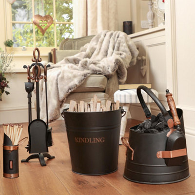Traditional Fireplace 5 Piece Companion Set, Kindling Bucket and Coal  Bucket and Canister | DIY at Bu0026Q