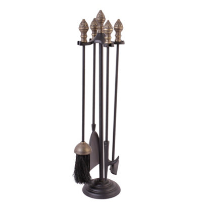 Traditional Fireplace Brass Acorn 5pc Fireside Companion Set