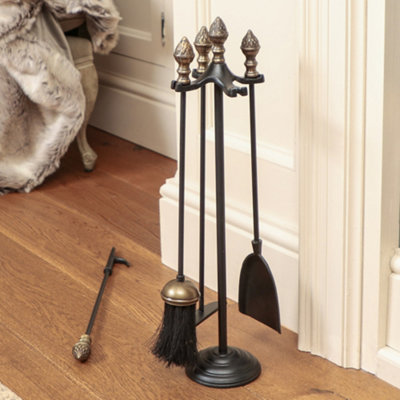 Traditional Fireplace Brass Acorn 5pc Fireside Companion Set - 3